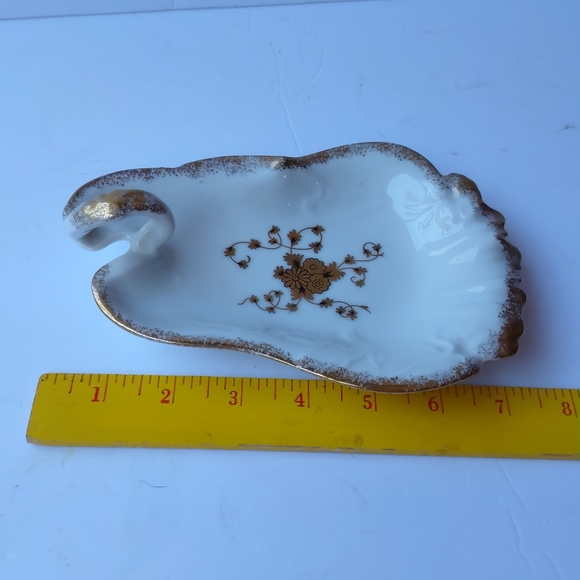 Vintage Lefton China Speckled Gold Gilt Floral Pear Shaped Nappy Trinket Dish - Picture 7 of 8